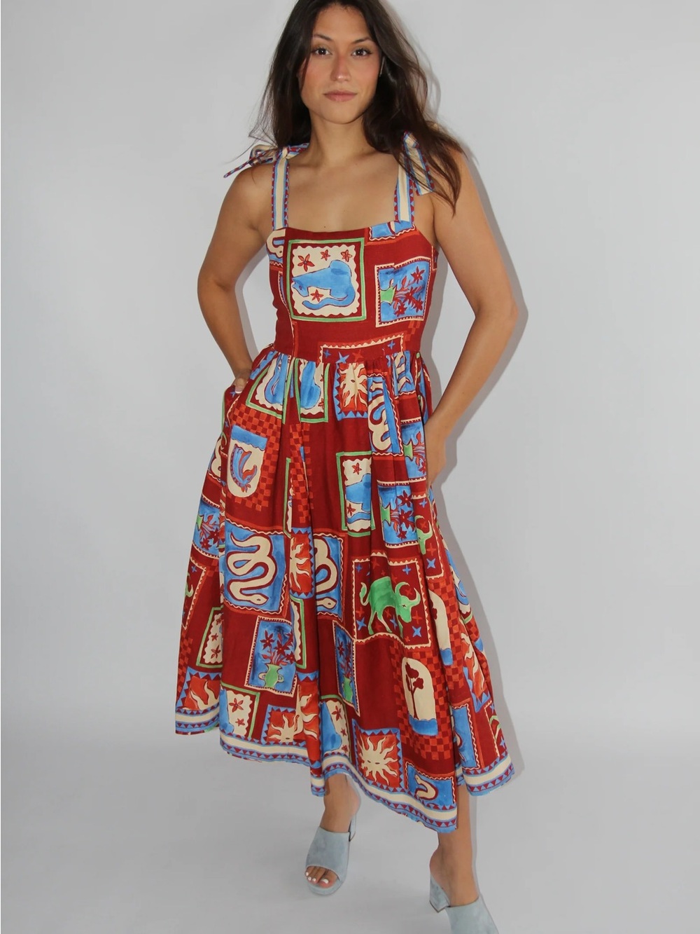 Hunter Bell Red Patchwork Midi Dress